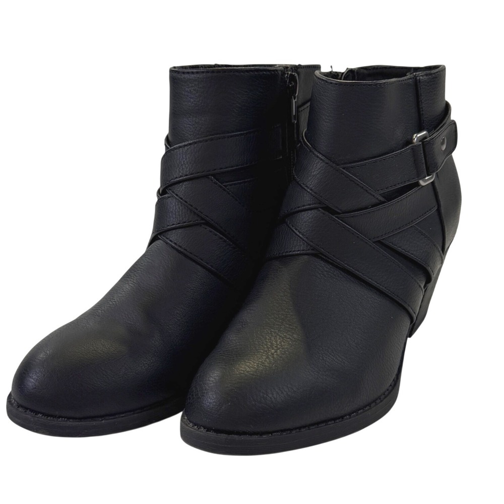 American Eagle Womens Black Buckle Ankle Boots Block Heel Size 8.5. 1195C8